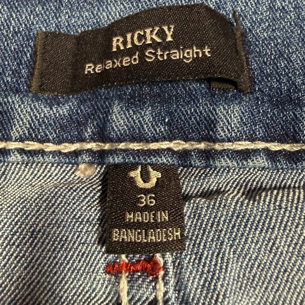 True Religion Ricky Relaxed Straight‎ Jeans Mens 36x33 Blue Denim Stretch
